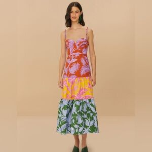 NWT Farm Rio Sweetheart Mixed Tropical Swing Sleeveless Midi Dress - Size S